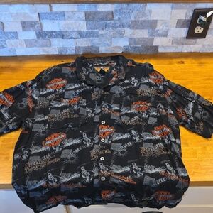 Harley-Davidson Black and Orange Patterned Men's Shirt